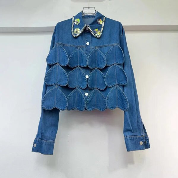 Boutique Summer New Fashionable Lapel Nail Bead Loose Casual Denim Women'S Shirt