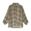 Women Loose Plaid Print Irregular Hem Long Sleeve Lapel Button Casual Shirt Tops