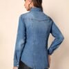 Women'S Slim Fit Oversized Cotton Long Sleeve Denim Shirt Casual Lapel With Button Decoration Soft Washed Women'S Denim