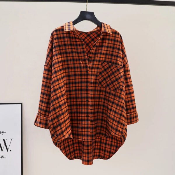 Summer New Large Size Loose Waist Long Sleeve Plaid Shirt Ladies' Blouses