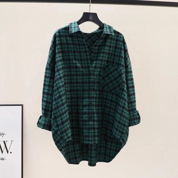 Summer New Large Size Loose Waist Long Sleeve Plaid Shirt Ladies' Blouses