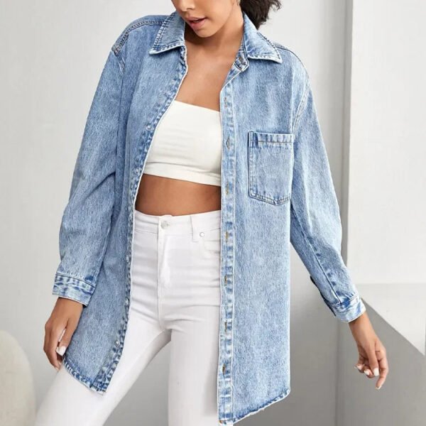 High Quality Summer Spring Shirts Women Loose Fit Heavy Street Plus Size Acid Wash Oversized Denim Shirt