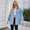Vintage Washed Breathable Windproof Mid Length Denim Women'S Shirt Jacket Long Sleeve Pocket Casual Solid Color Summer