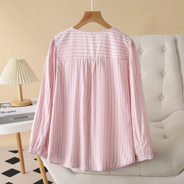 Women'S Striped Print V Neck Plus Size Casual Shirt For Office Commuting Fashionable And Versatile For Spring Season